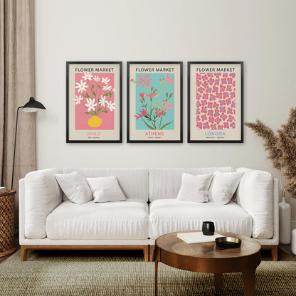 Flower Market Prints Set of 3 in Pink & Blue