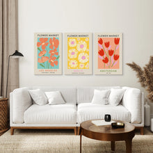 Load image into Gallery viewer, 3 Piece Botanical Boho Art Set. Flower Market Theme. Canvas Print. Living Room

