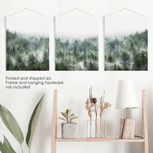 Load image into Gallery viewer, Minimalist Set of 3 Green Misty Mountain Forest Prints
