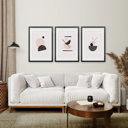 3 Piece Mid-Century Abstract Art. Beige and Black