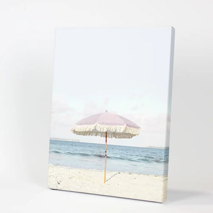 Girl's Nursery Wall Decor. Pink Umbrella, Blue Ocean. Canvas Print