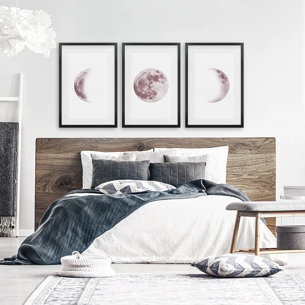 Moon Phases. Pink Wall Art Set for Girl's Nursery