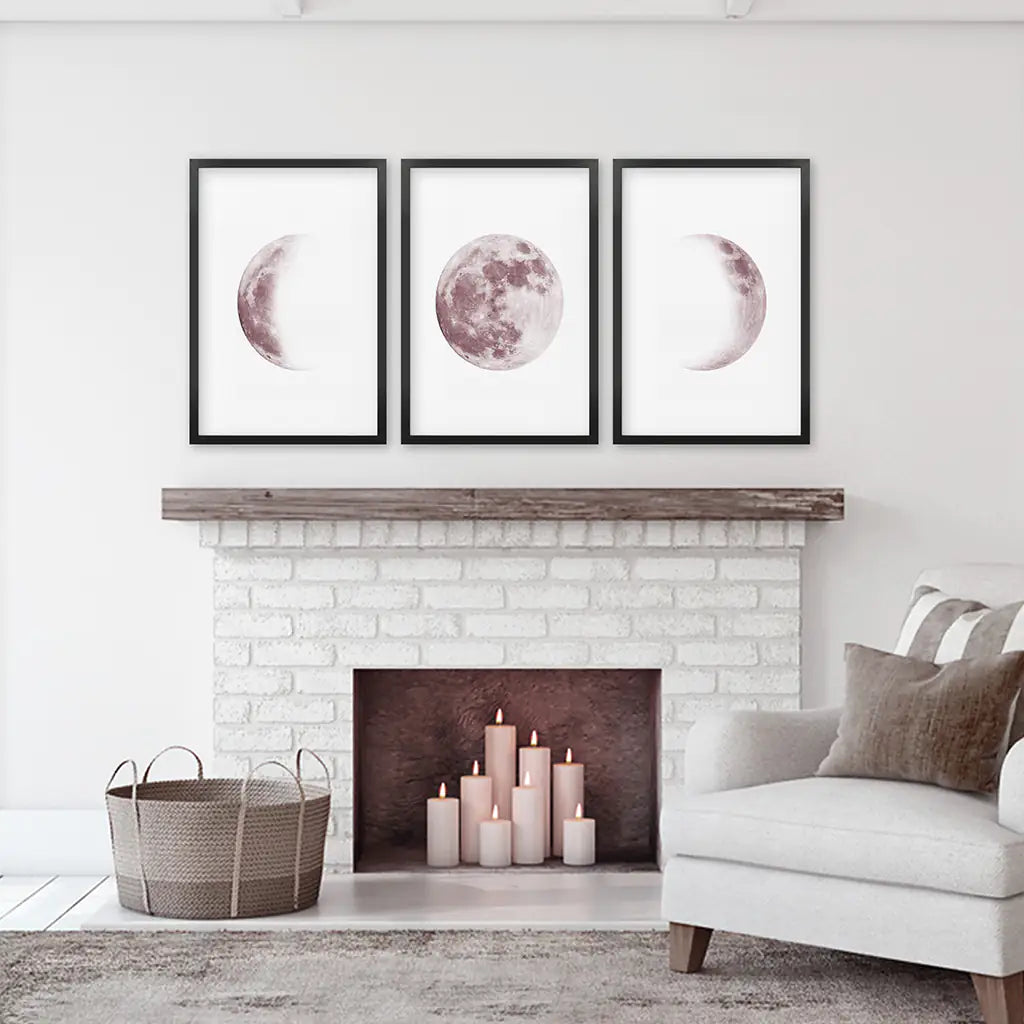 Moon Phases. Pink Wall Art Set for Girl's Nursery