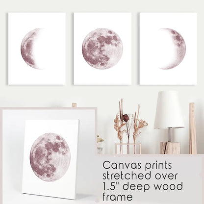 Moon Phases. Pink Wall Art Set for Girl's Nursery