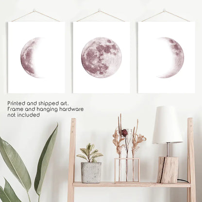 Moon Phases. Pink Wall Art Set for Girl's Nursery