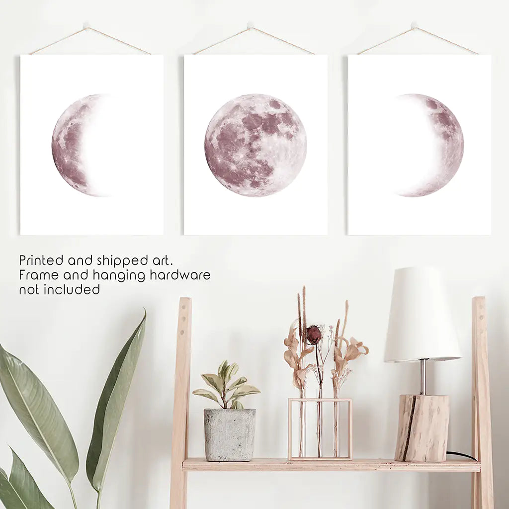Moon Phases. Pink Wall Art Set for Girl's Nursery