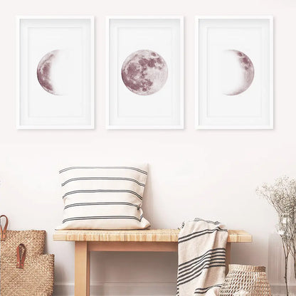 Moon Phases. Pink Wall Art Set for Girl's Nursery