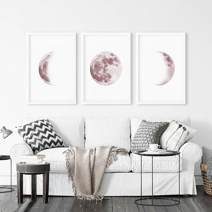 Moon Phases. Pink Wall Art Set for Girl's Nursery