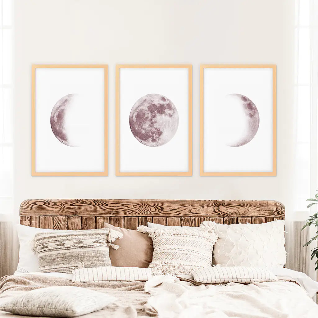 Moon Phases. Pink Wall Art Set for Girl's Nursery