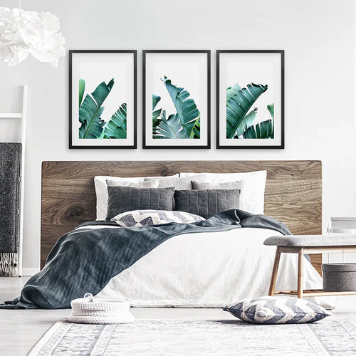 Set of 3 Wall Art Prints, Green Leaf Set