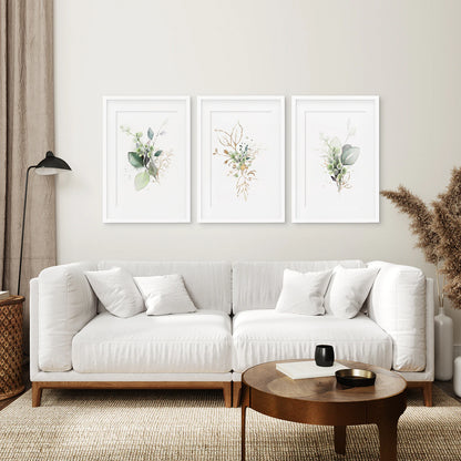 Green Watercolor Botanical Herbal Wall Art Set of 3 Prints