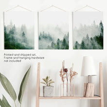 Load image into Gallery viewer, Green Foggy Forest 3 Panels Wall Decor. Unframed Art
