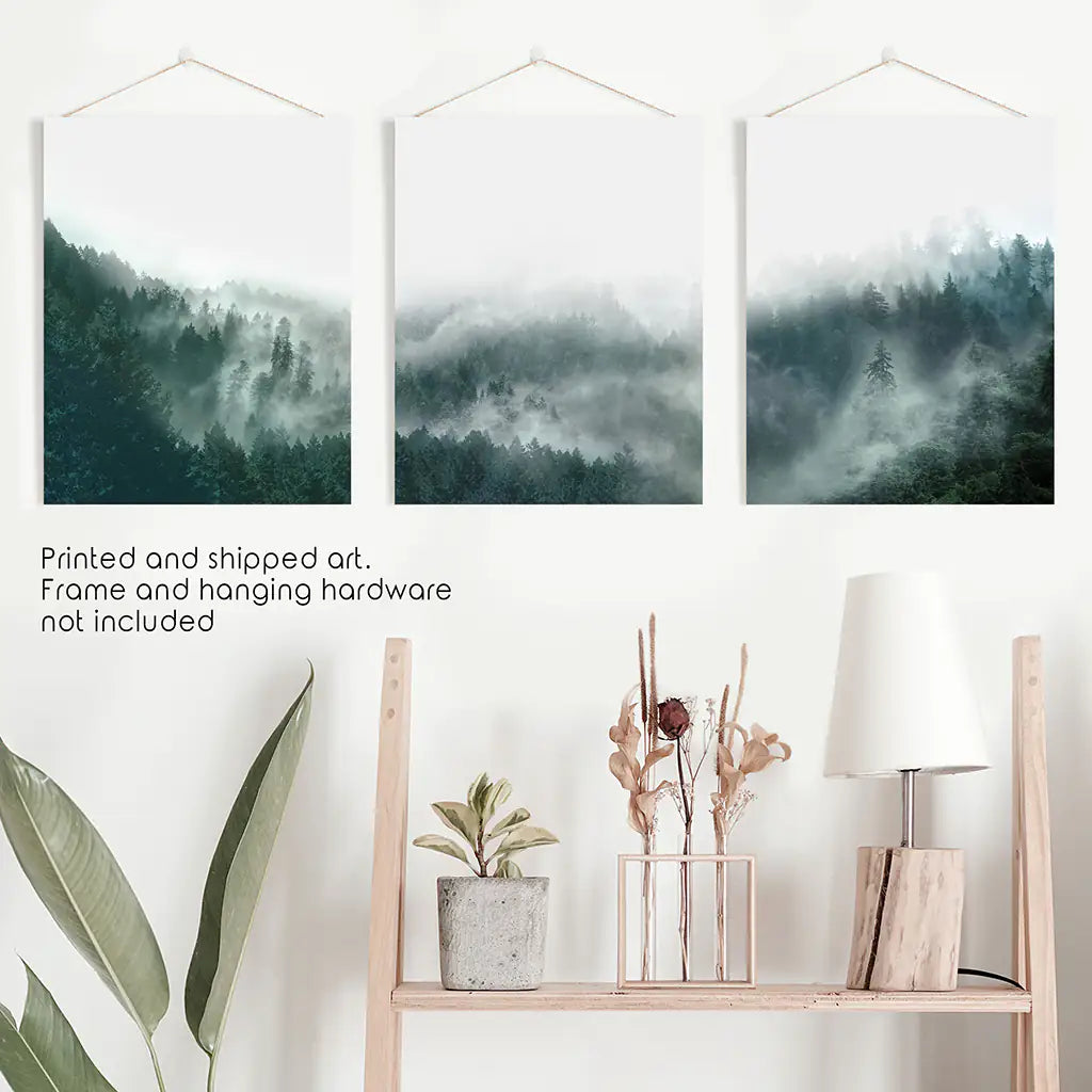 Nordic Foggy Large Forest. 3 Piece Set Triptych. Unframed Prints