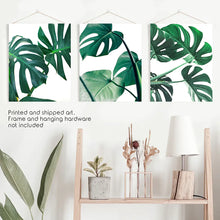 Load image into Gallery viewer, Tropical Set of 3 Monstera Wall Art. Green Leaf Decor. Unframed Prints

