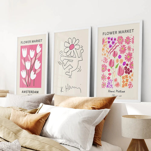 https://wallartset.com/cdn/shop/products/Haring-Matisse-Flower-Market-Beige-Pink-Set-of-3-Prints-025-White-Frame-for-Bedroom_500x.webp?v=1677160266
