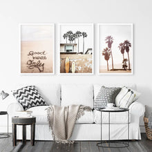 Load image into Gallery viewer, Boho Style Coastal Wall Decor. Good Vibes, Palm Trees, Surf
