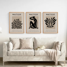 Load image into Gallery viewer, Black and Beige Matisse Set of 3 Posters. Vintage Style. Thinwood Frame. Living Room
