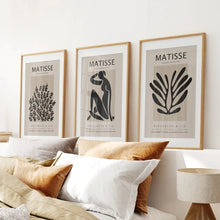 Load image into Gallery viewer, Black and Beige Matisse Set of 3 Posters. Vintage Style. Thinwood Frame with Mat. Bedroom

