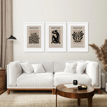 Load image into Gallery viewer, Black and Beige Matisse Set of 3 Posters. Vintage Style. White Frame with Mat. Living Room
