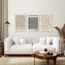 Load image into Gallery viewer, Set of 3 Pastel Beige Prints. Henri Matisse and Yayoi Kusama. Canvas Print. Living Room
