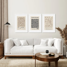 Load image into Gallery viewer, Set of 3 Pastel Beige Prints. Henri Matisse and Yayoi Kusama. White Frame with Mat. Living Room
