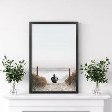 Load image into Gallery viewer, Inspirational Relax Summer Print. Surfer on the Beach. Black Frame

