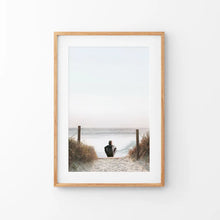 Load image into Gallery viewer, Inspirational Relax Summer Print. Surfer on the Beach. Thin Wood Frame with Mat
