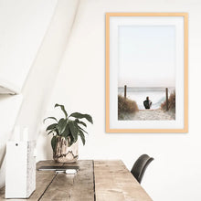 Load image into Gallery viewer, Inspirational Relax Summer Print. Surfer on the Beach. Wood Frame with Mat
