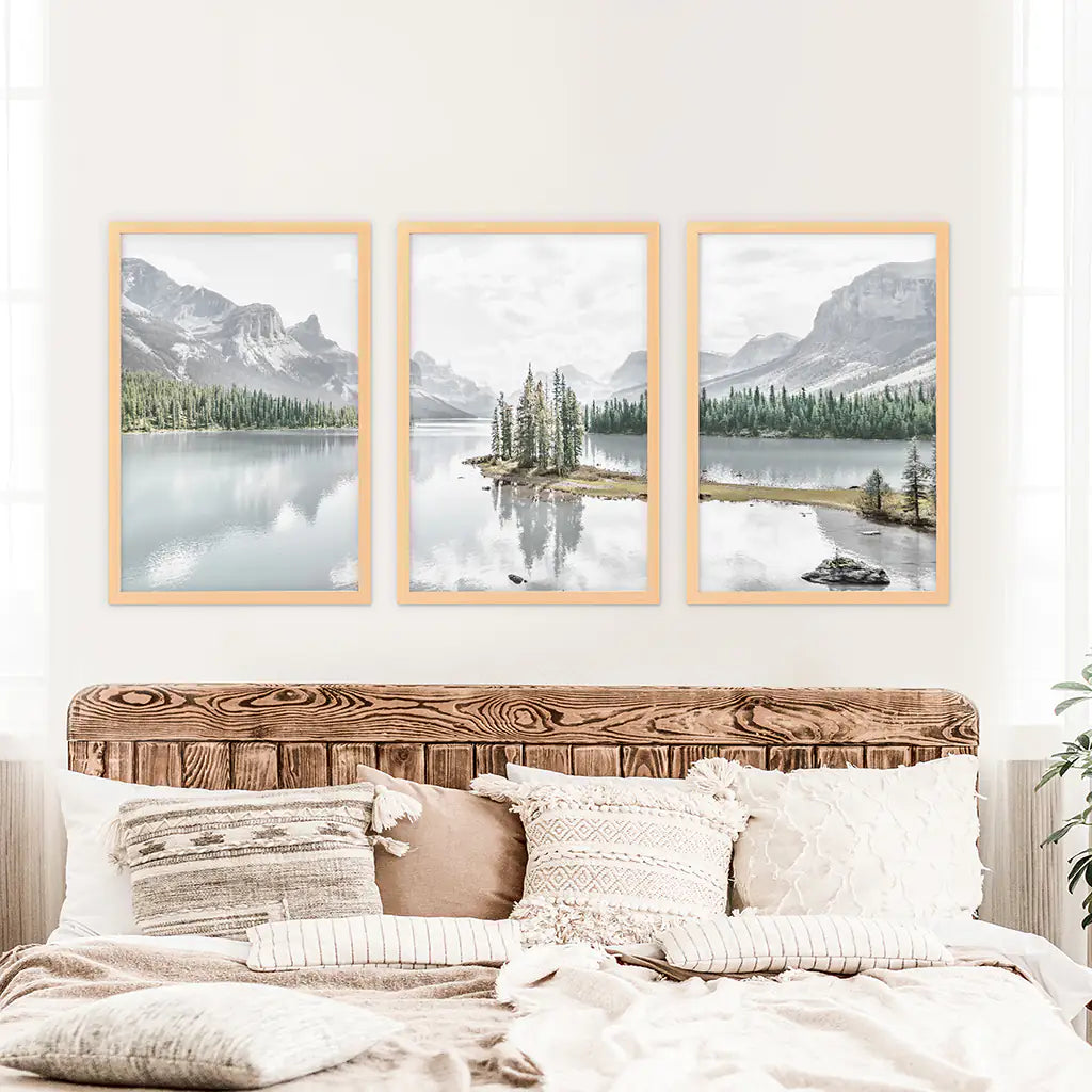 Jasper National Park Mountain Lake Triptych. Canada Nature