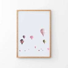 Load image into Gallery viewer, Pink Air Ballons Print. Kid&#39;s Room Theme. Thin Wood Frame
