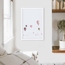 Load image into Gallery viewer, Pink Air Ballons Print. Kid&#39;s Room Theme. White Frame
