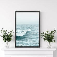 Load image into Gallery viewer, Large Blue Sea Waves. Nautical Themed Print. Black Frame
