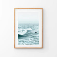 Load image into Gallery viewer, Large Blue Sea Waves. Nautical Themed Print. Thin Wood Frame with Mat
