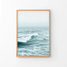 Load image into Gallery viewer, Large Blue Sea Waves. Nautical Themed Print. Thin Wood Frame
