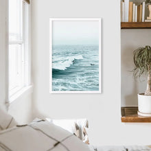 Load image into Gallery viewer, Large Blue Sea Waves. Nautical Themed Print. White Frame

