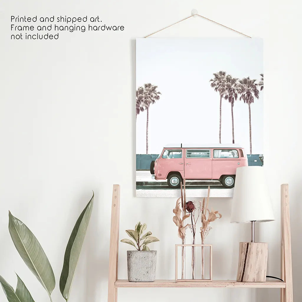Large Pink Van Wall Decor. California Summer Theme. Unframed Print