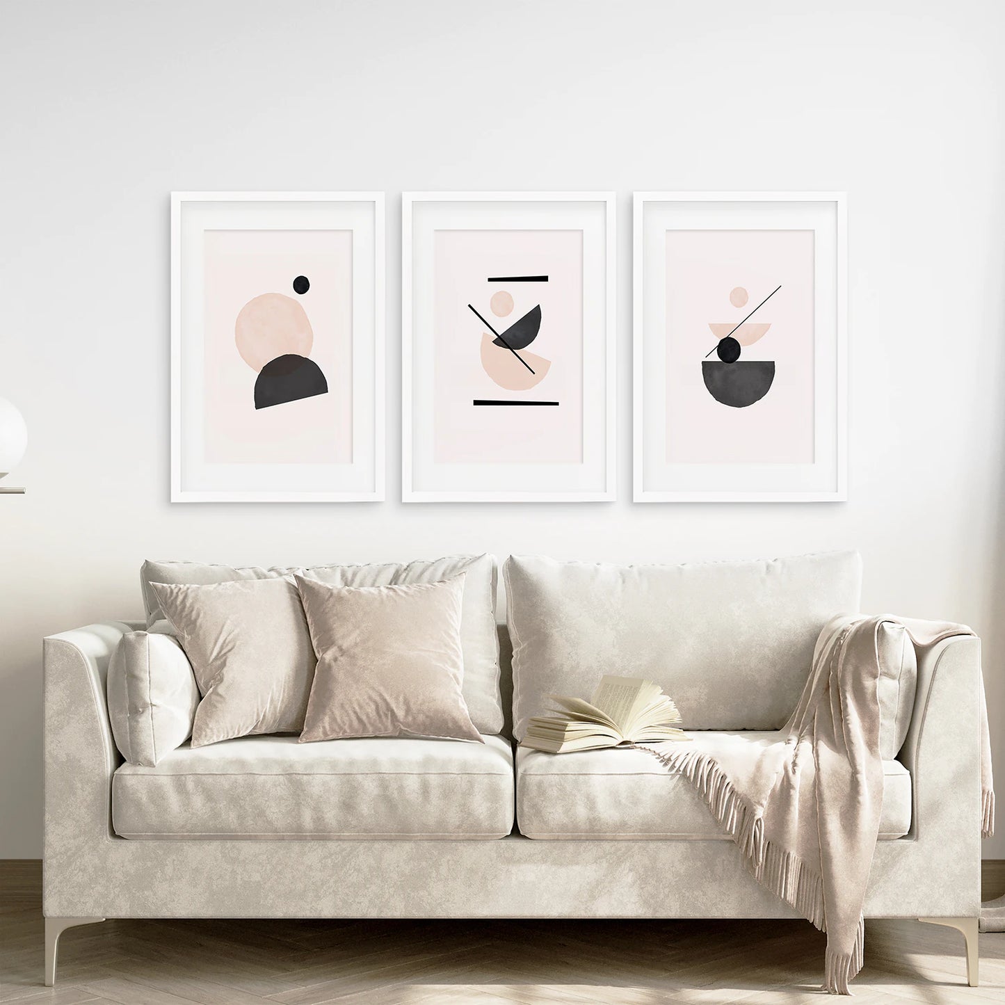 3 Piece Mid-Century Abstract Art. Beige and Black