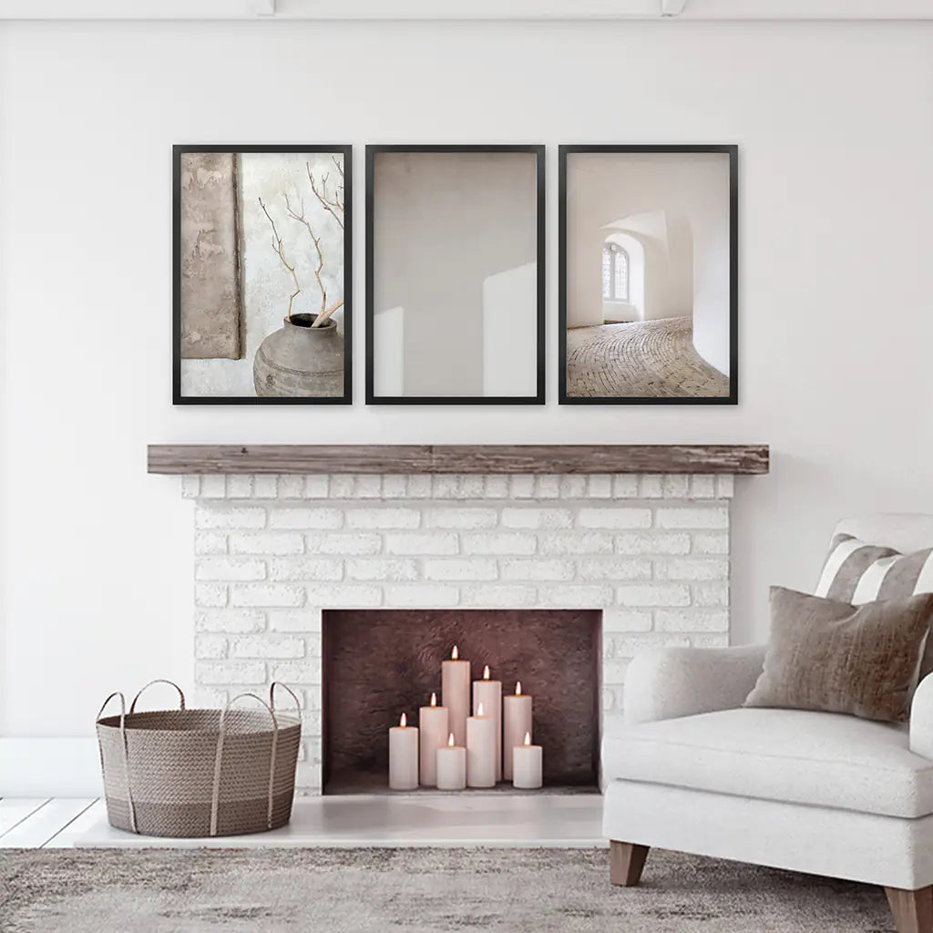 Minimalist Beige Modern Art Photo Set. Black Frames