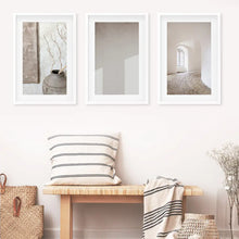 Load image into Gallery viewer, Minimalist Beige Modern Art Photo Set. White Frames with Mat
