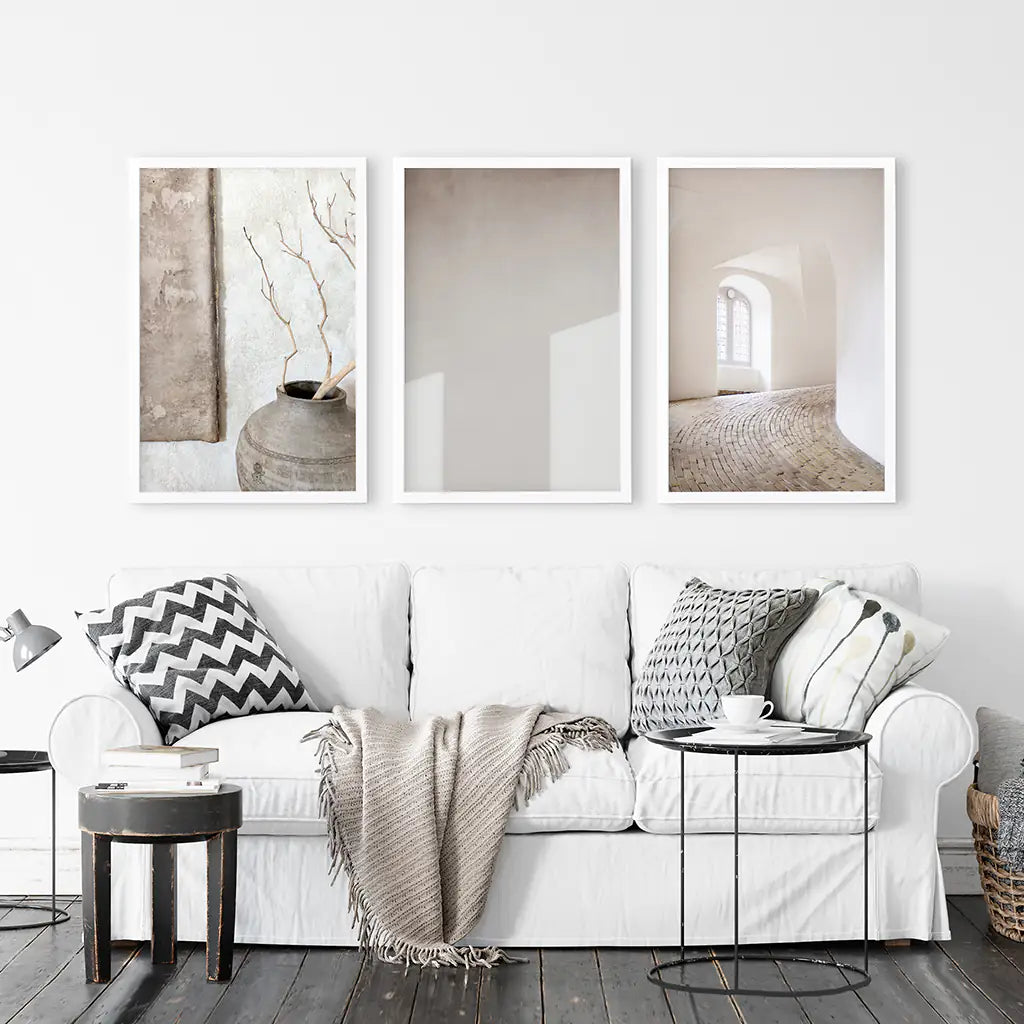 Minimalist Beige Modern Art Photo Set. White Frames