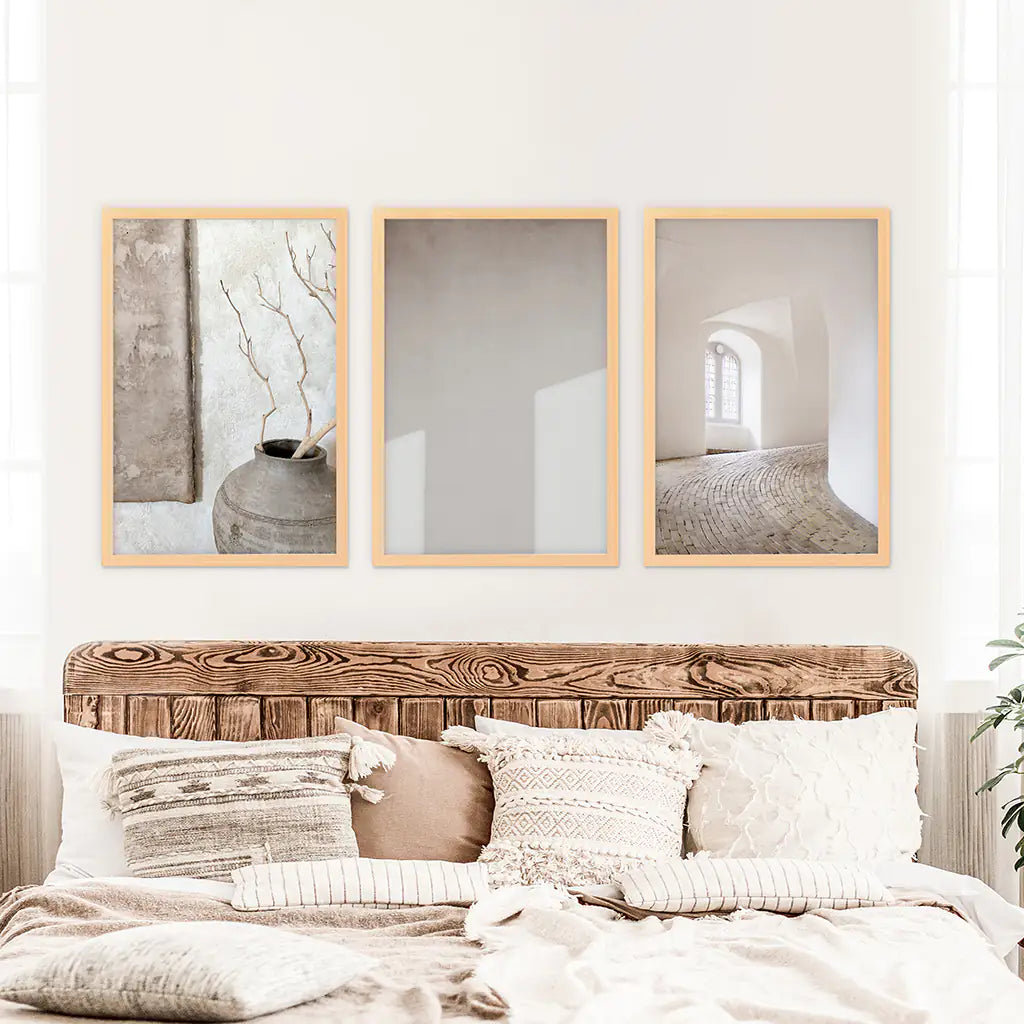 Minimalist Beige Modern Art Photo Set. Wood Frames