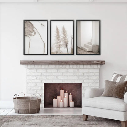 Minimalist Beige Wall Art. Pampas Grass. Black Frames