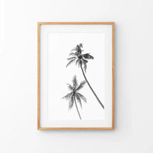 Load image into Gallery viewer, Minimalist Black White Palms Poster. Hawaii Theme. Thin Wood Frame with Mat
