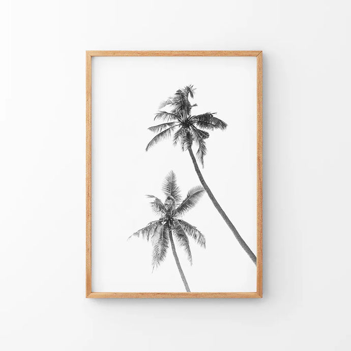 Minimalist Black White Palms Poster. Hawaii Theme. Thin Wood Frame