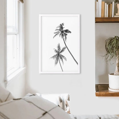 Minimalist Black White Palms Poster. Hawaii Theme. White Frame