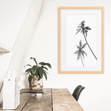 Load image into Gallery viewer, Minimalist Black White Palms Poster. Hawaii Theme. Wood Frame with Mat
