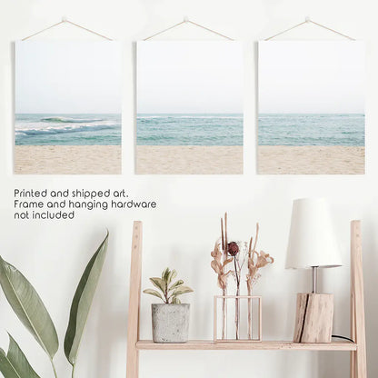 Beige Blue Minimalist Seashore Photo. 3 Piece Wall Art