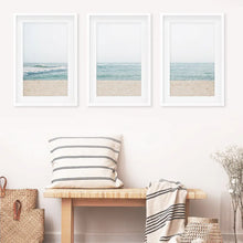 Load image into Gallery viewer, Beige Blue Minimalist Seashore Photo. 3 Piece Wall Art
