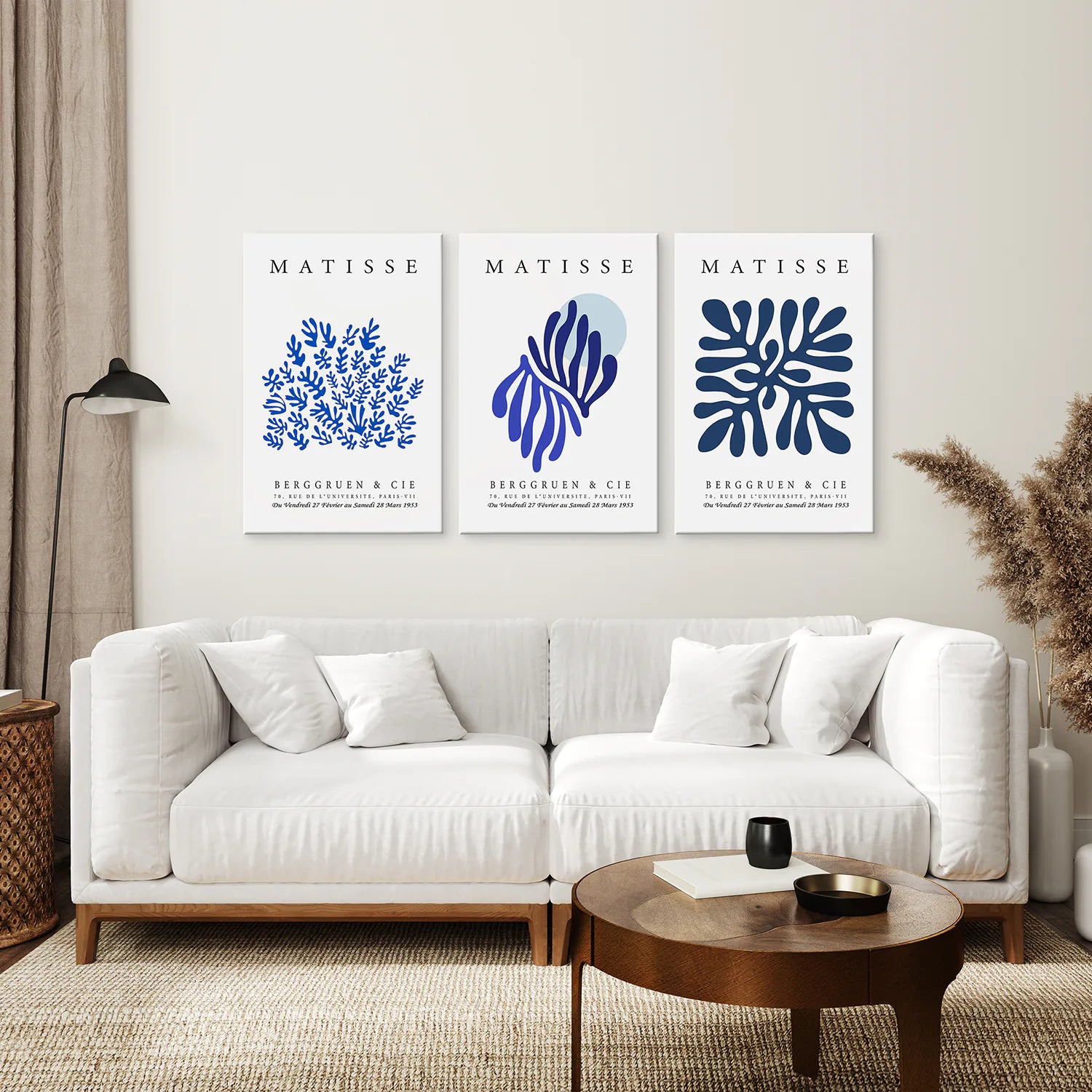 Navy Blue Henri Matisse Set of 3 Prints. Canvas Print. Living Room