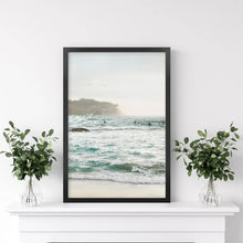 Load image into Gallery viewer, Nautical Coastline Photo. Ocean Waves and Rocks. Black Frame
